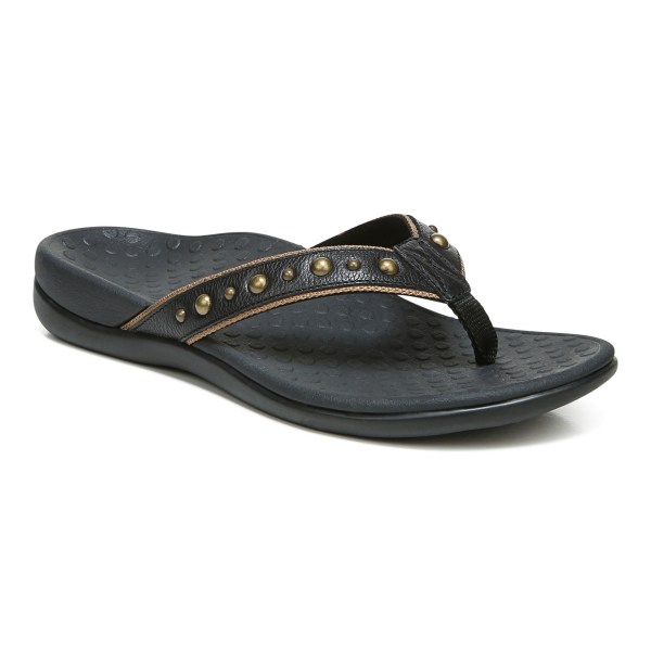 Vionic Sandals Ireland - Vanessa Toe Post Sandal Black - Womens Shoes On Sale | BKVDP-8753